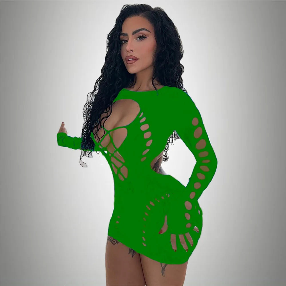 Sexi Women Fishnet Night Dress Hot Bodycon Clubwear Vestido Sexy Catsuit Erotic Transparent Midi Dresses mujer  Plus Size