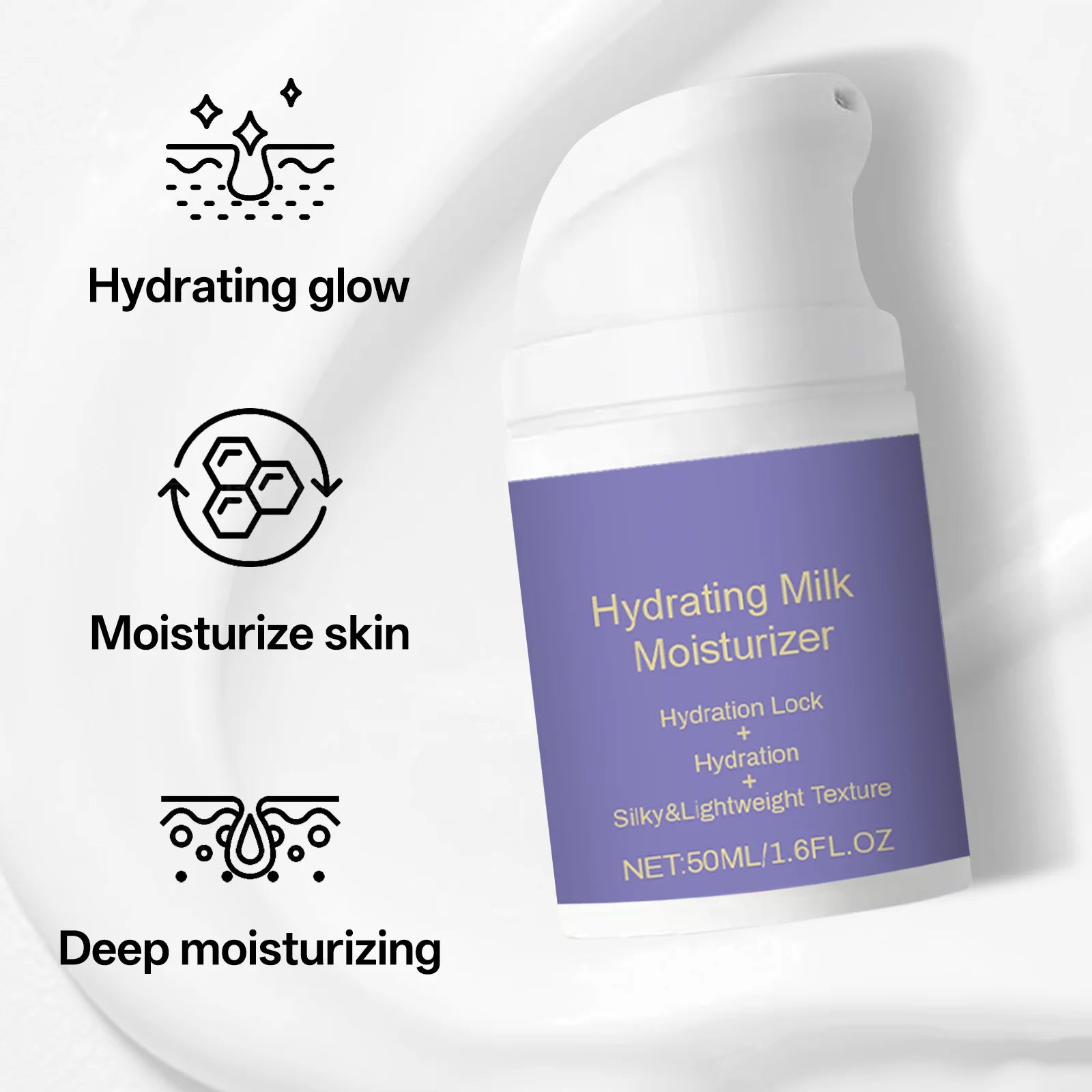Hydrating Milk Moisturizer 50ml Deep Moisture Cream Shea Butter & Glycerin Repair Barrier Fade Fine Line Non-Greasy for All Skin